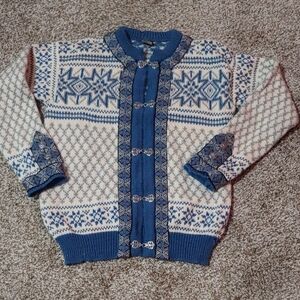 Vintage Dale Of Norway Cardigan Fair Isle 100% Wool Sweater Size 40